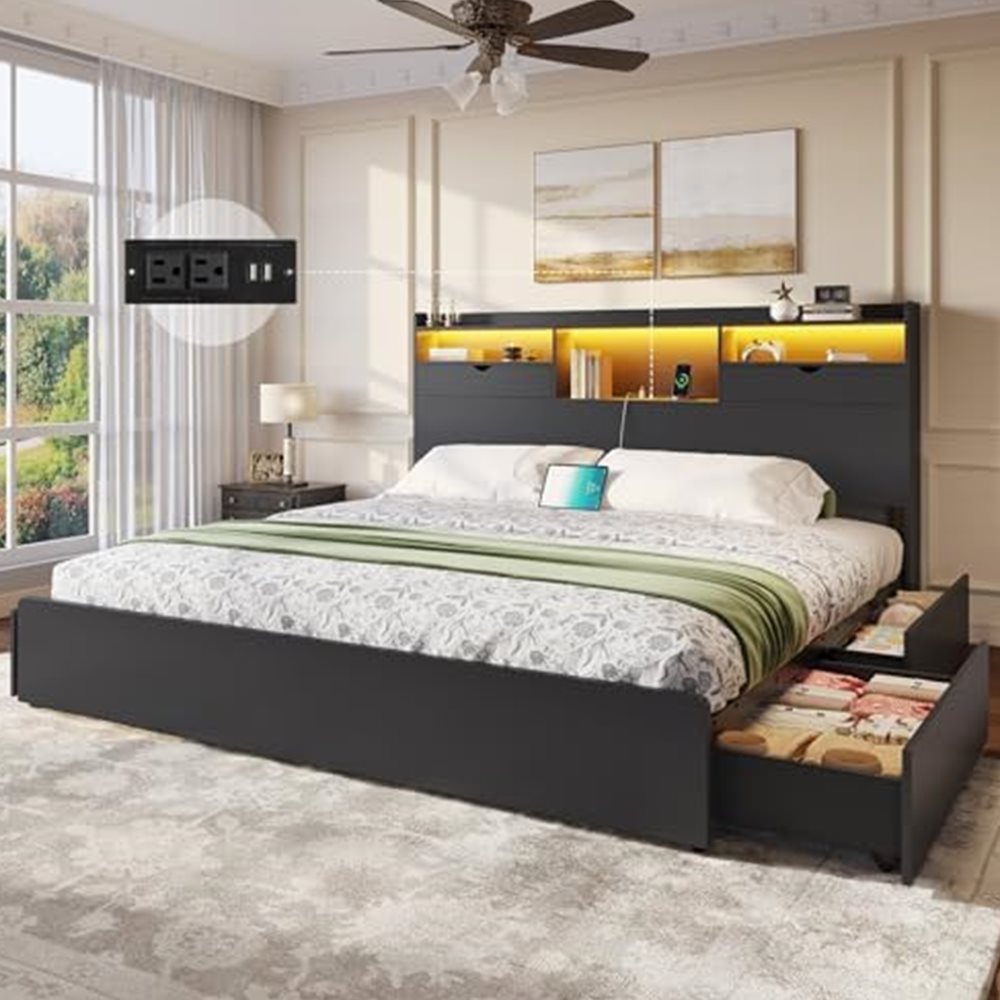 California King Bed with Storage Headboard & 4 Drawers — view 2