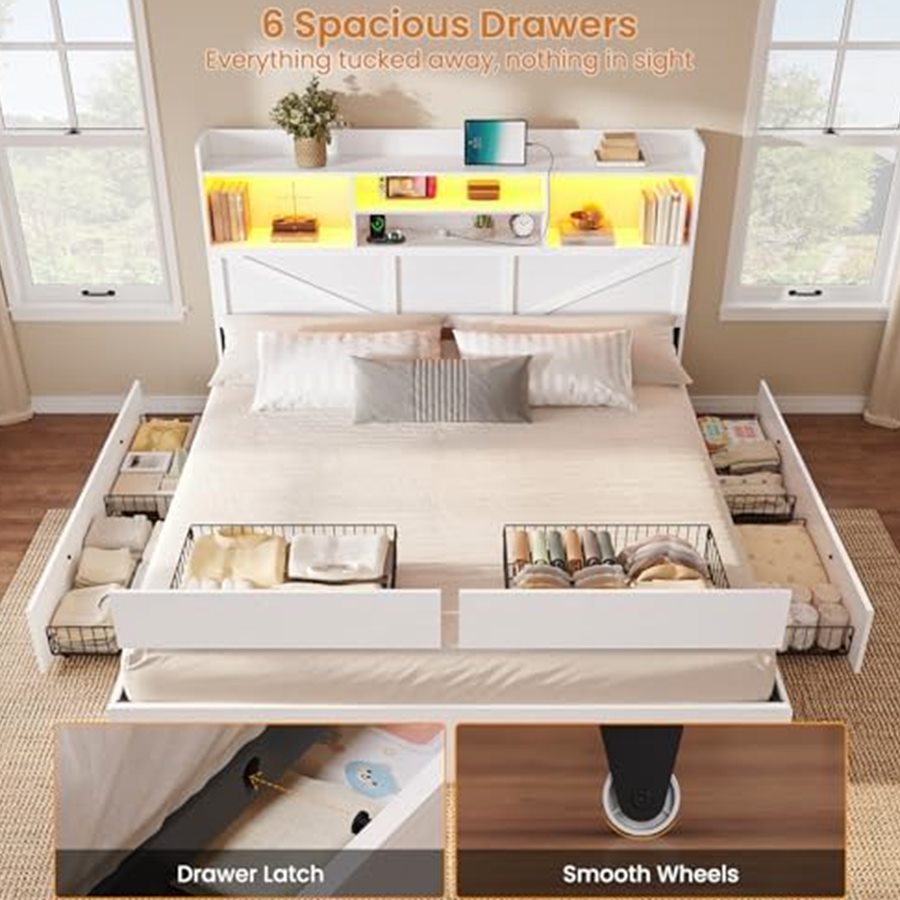 California King Farmhouse Bed with Bookcase Headboard — photo 5 of 6