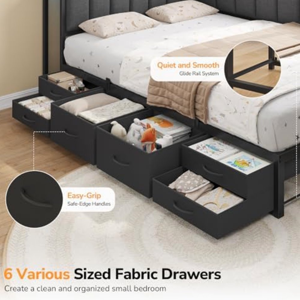 Corner Queen Bed with 6 Drawers & Upholstered Guardrail — view 6