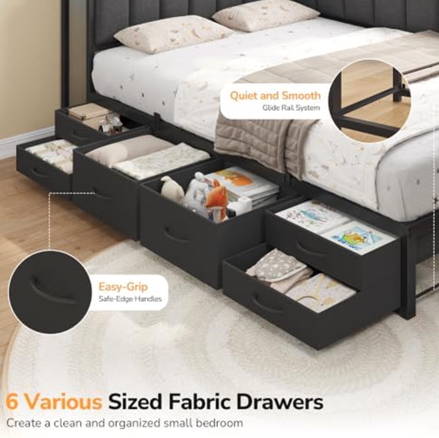 Corner Twin Bed with Upholstered Rail & 6 Drawers — photo 5 of 6