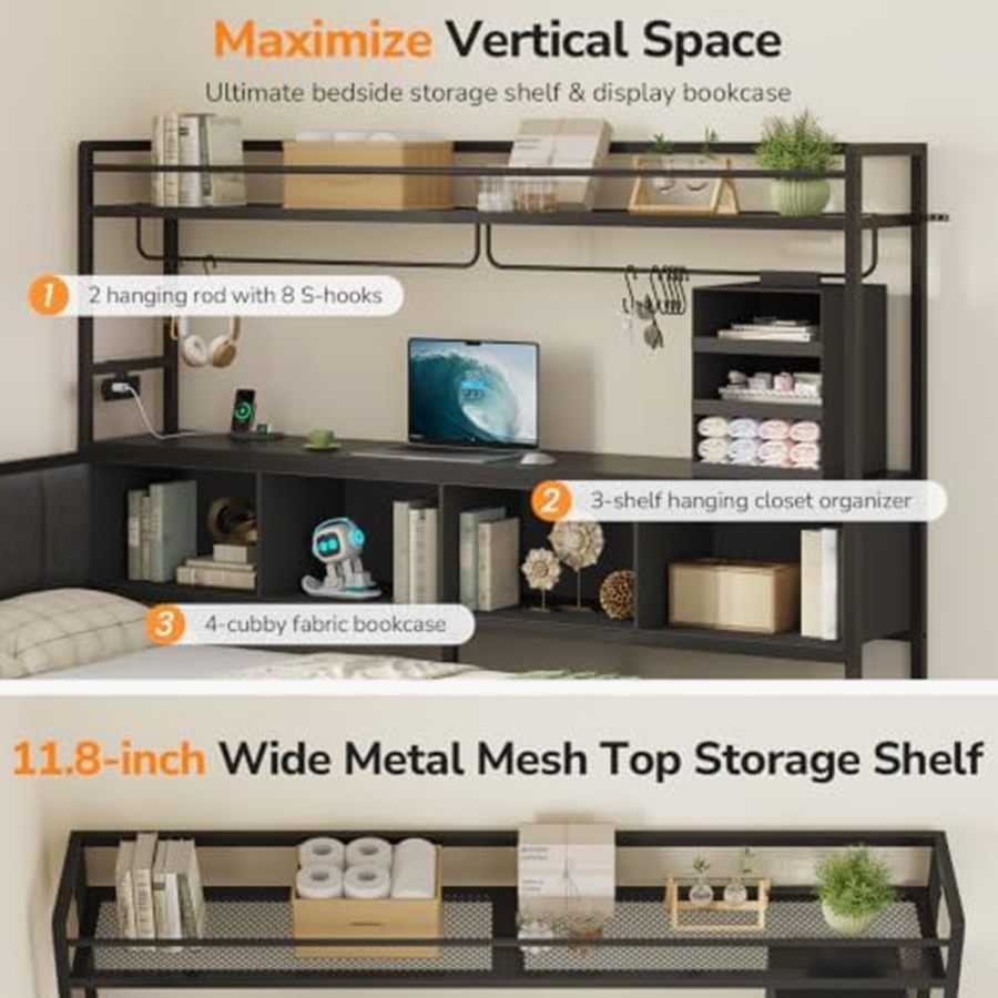 Corner Twin Bed with Tall Bookshelf & 5 Drawers — photo 4 of 6