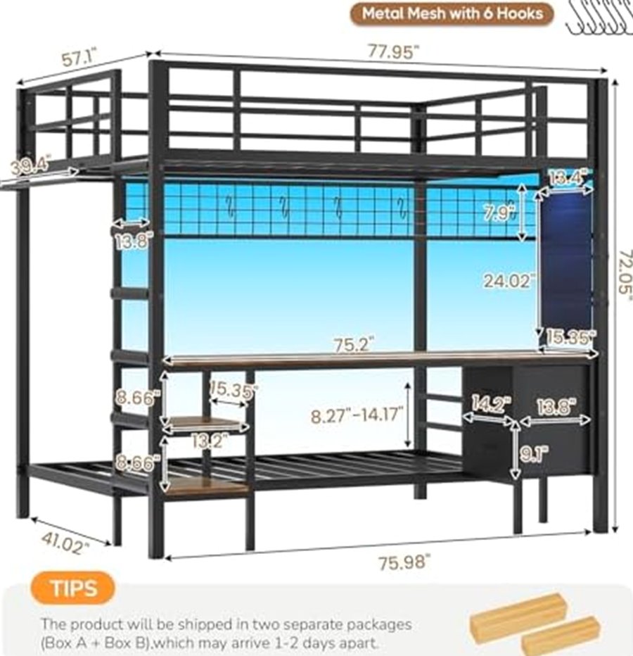 Full Over Twin Bunk Bed with Desk & RGB Lights — photo 3 of 6