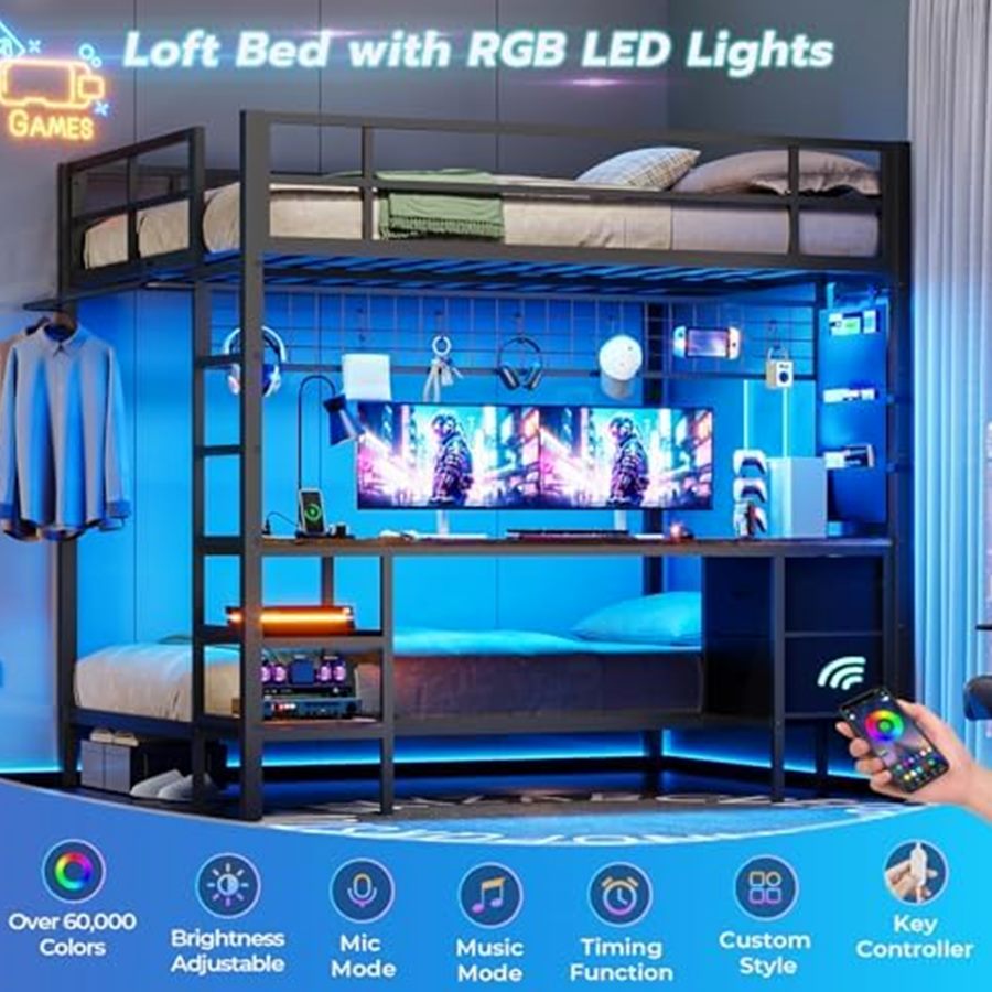 Full Over Twin Bunk Bed with Desk & RGB Lights — photo 4 of 6