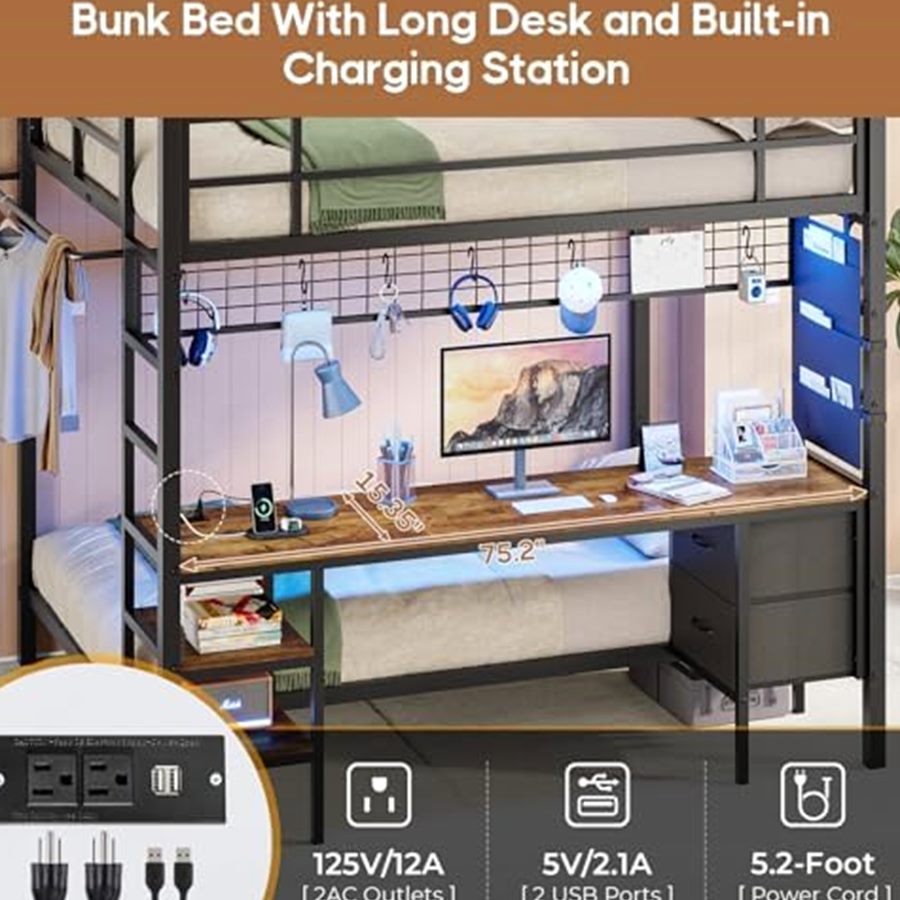 Full Over Twin Bunk Bed with Desk & RGB Lights — photo 5 of 6