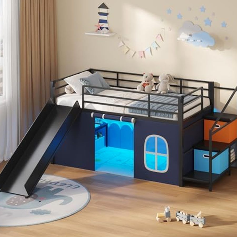 Low Loft Bed with Slide, Storage Stairs & Play Tent — photo 1 of 6