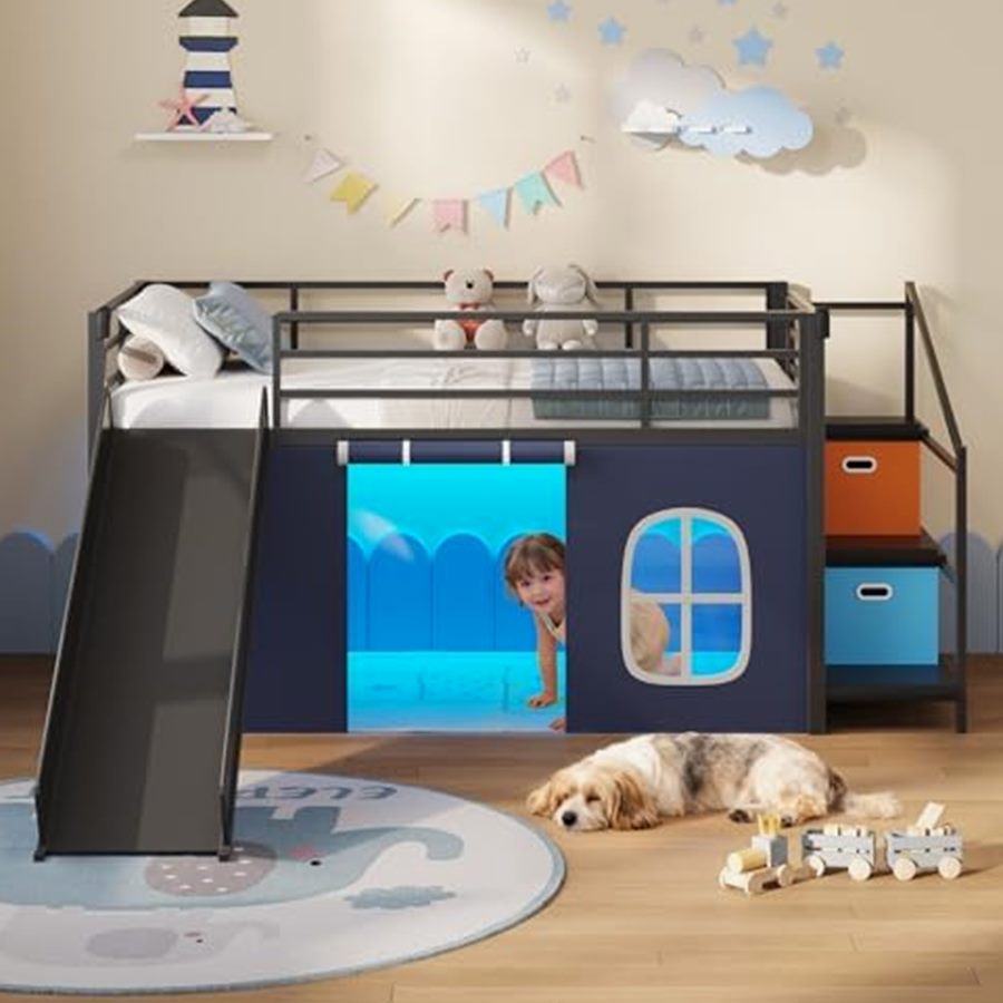 Low Loft Bed with Slide, Storage Stairs & Play Tent — photo 3 of 6