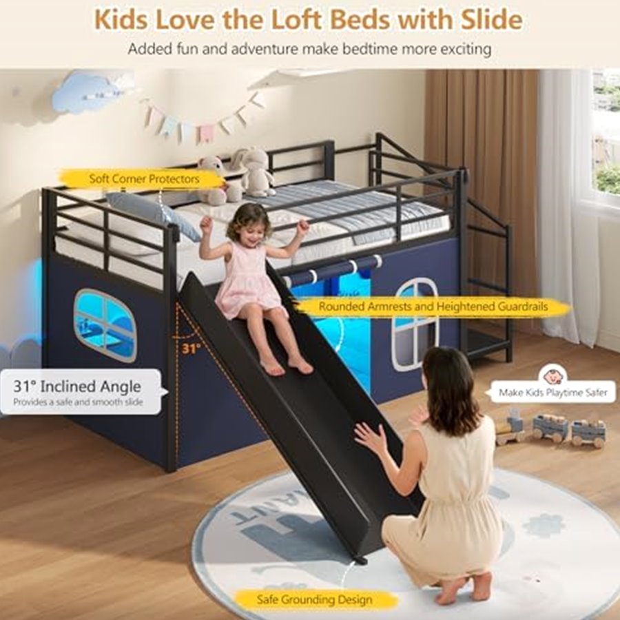 Low Loft Bed with Slide, Storage Stairs & Play Tent — photo 5 of 6