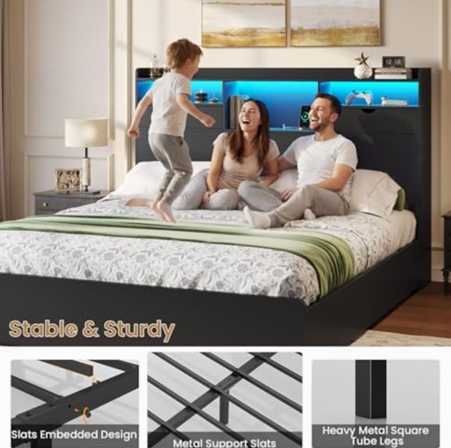 Queen Black Platform Bed with Storage Headboard & 4 Drawers — photo 6 of 6