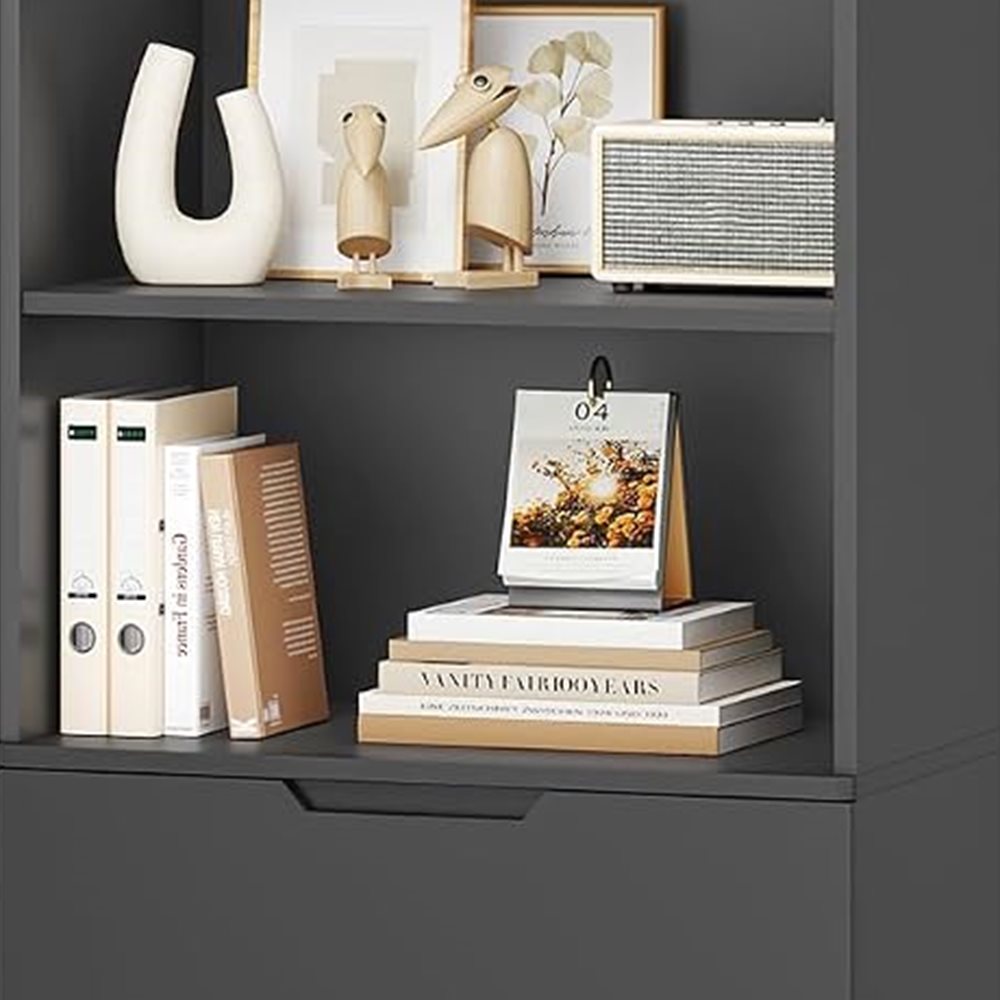 73-inch Tall Bookcase with 3 Drawers & Open Shelves