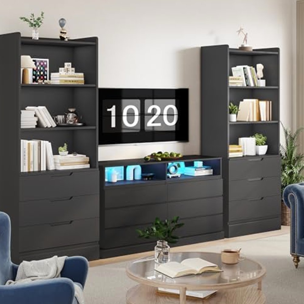73-inch Tall Bookcase with 3 Drawers & Open Shelves — view 4