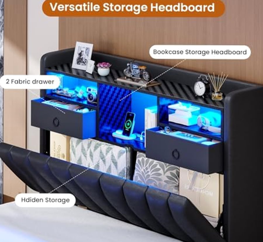 Twin Gaming Bed with RGB Lights & Storage Headboard — photo 3 of 6