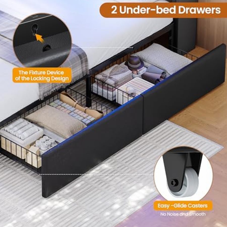 Twin Gaming Bed with RGB Lights & Storage Headboard — photo 6 of 6
