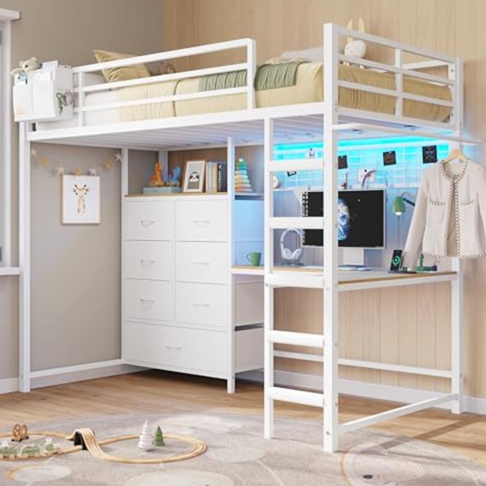 Twin Loft Bed with L-Shaped Desk & 7 Storage Drawers — view 3