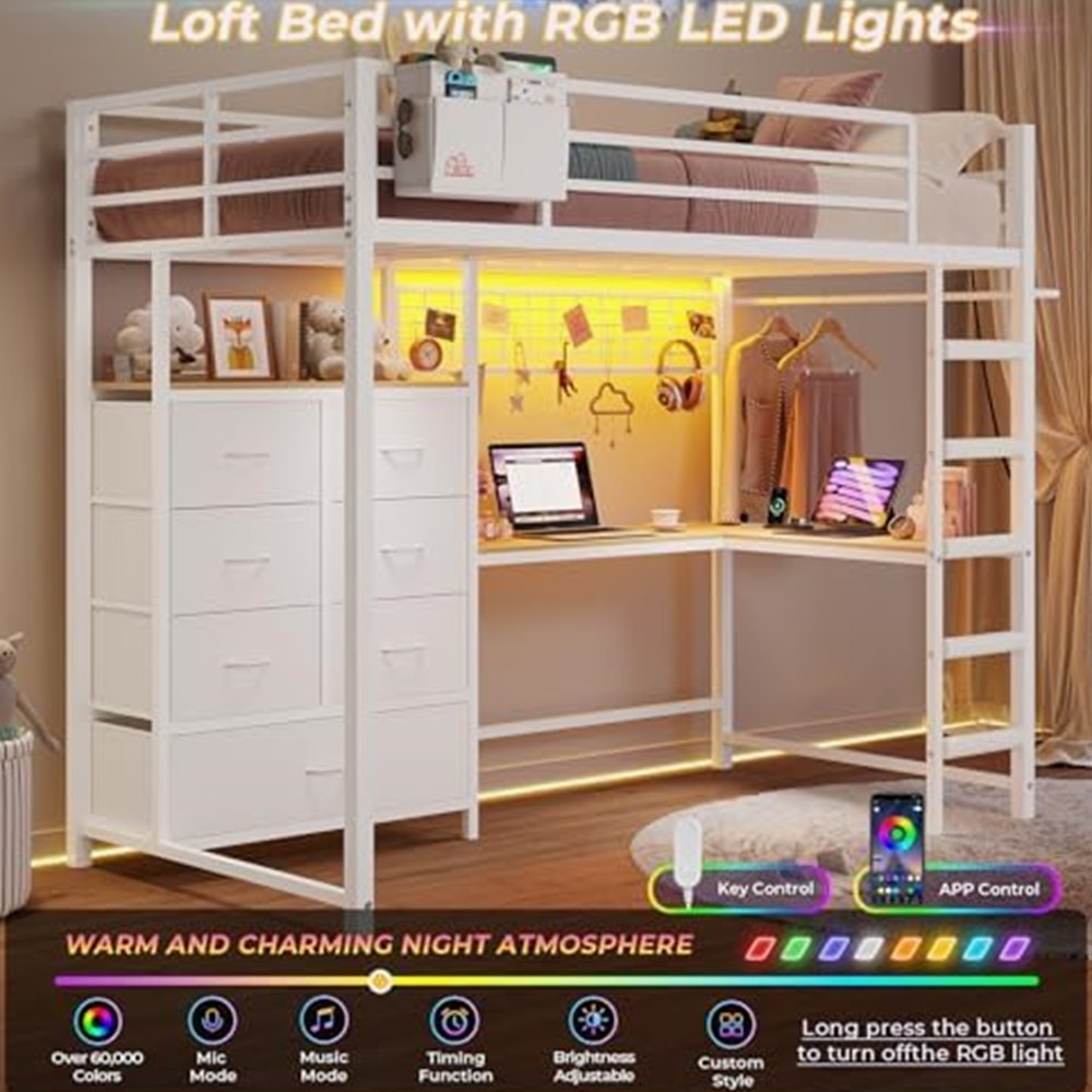 Twin Loft Bed with L-Shaped Desk & 7 Storage Drawers — view 5