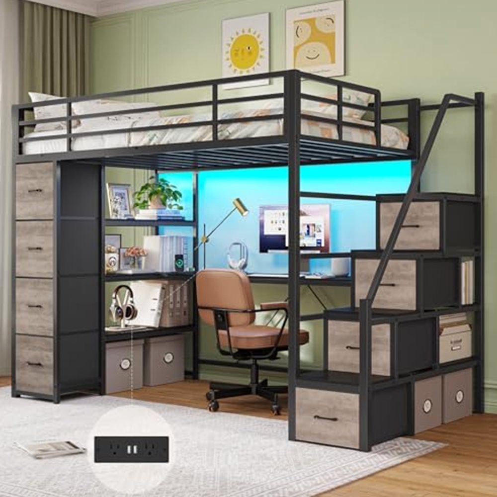 Twin Loft Bed with Storage Stairs & 8 Drawers — view 2