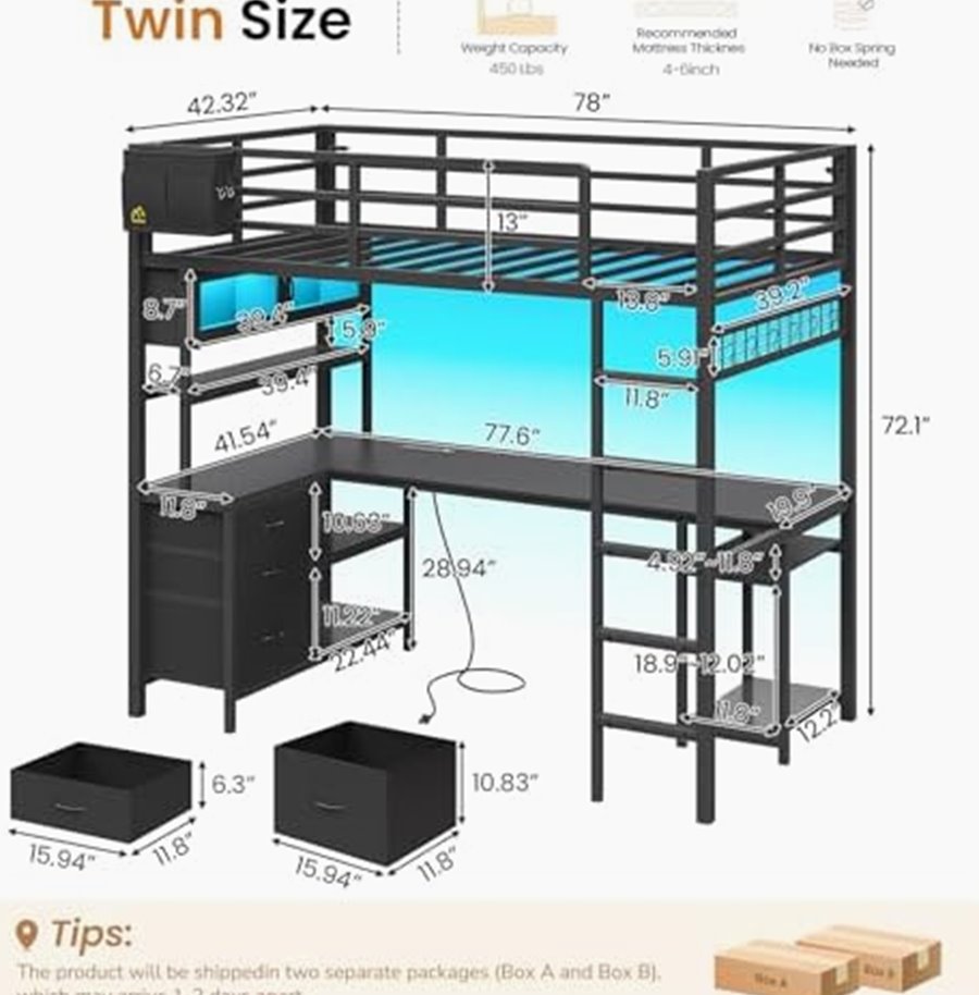 Gaming Loft Bed with L-Shaped Desk & Glass Cabinet — photo 3 of 6