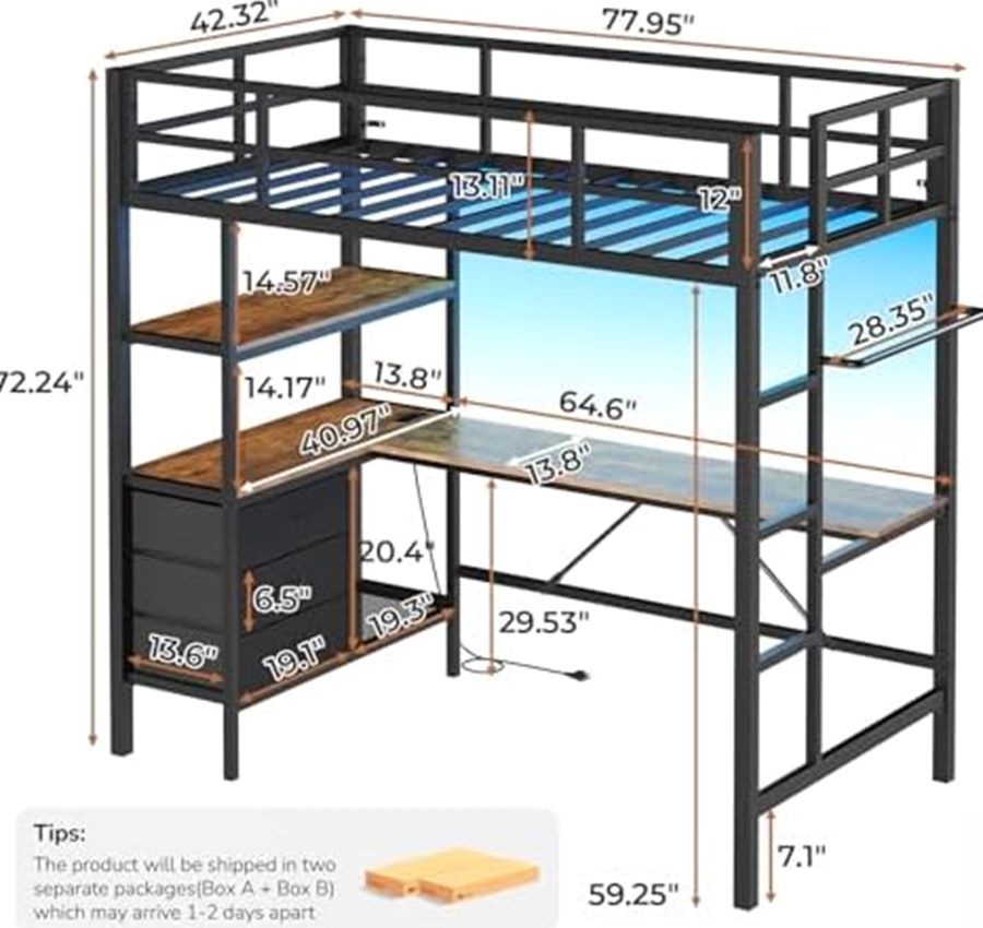 Twin Loft Bed with L-Shaped Desk, 3 Shelves & 3 Drawers — photo 2 of 6