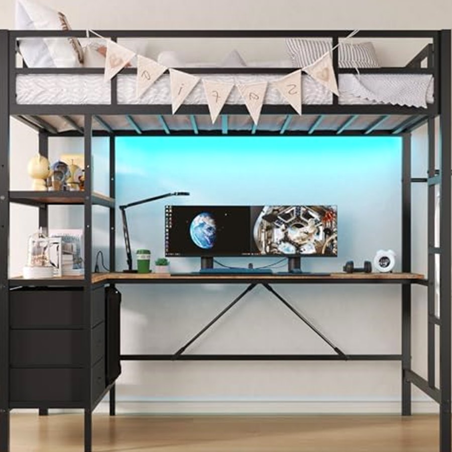 Twin Loft Bed with L-Shaped Desk, 3 Shelves & 3 Drawers — photo 3 of 6