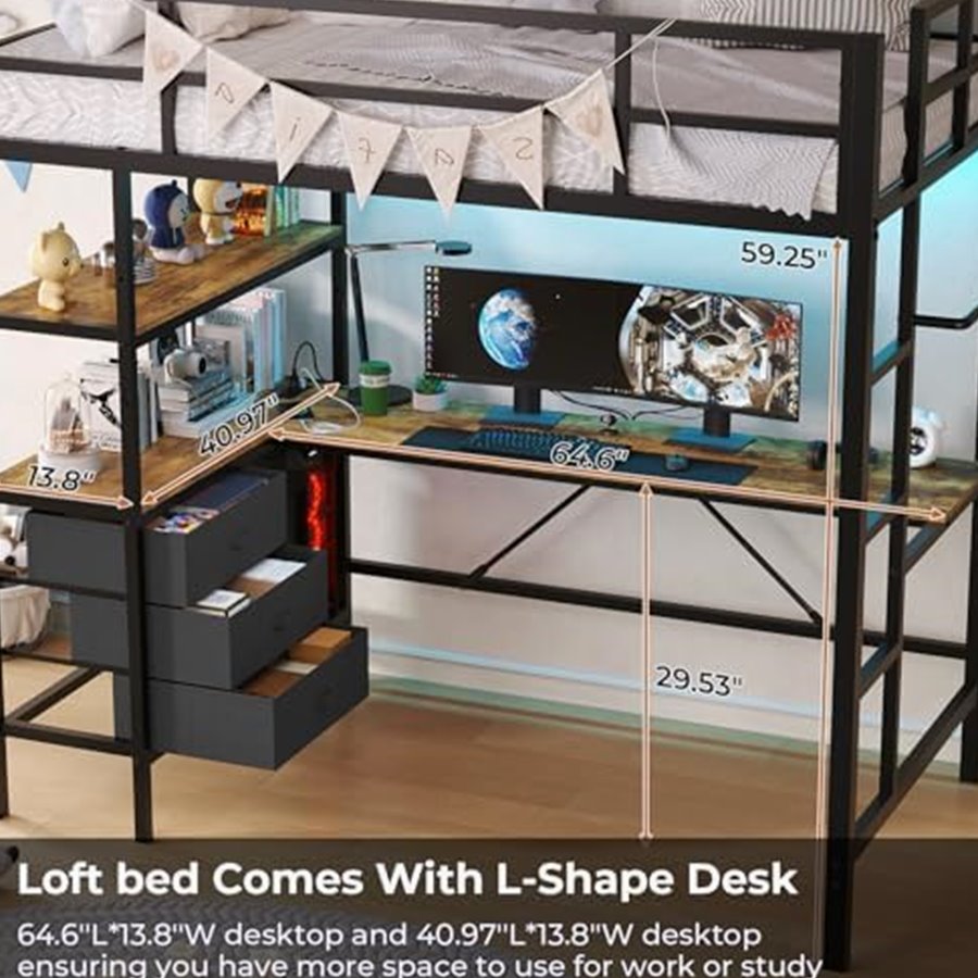Twin Loft Bed with L-Shaped Desk, 3 Shelves & 3 Drawers — photo 5 of 6