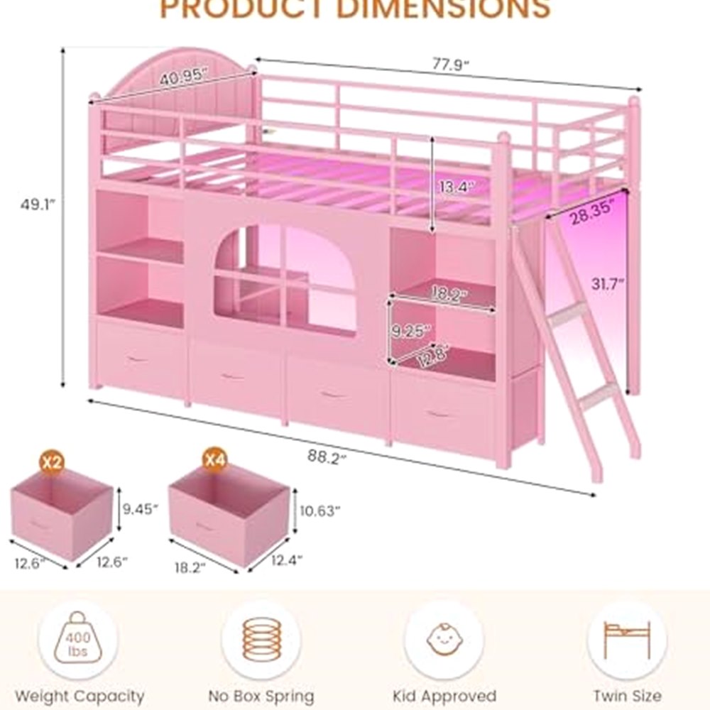 Low Loft Bed with 6 Drawers, Bookshelf & Play Space — view 3
