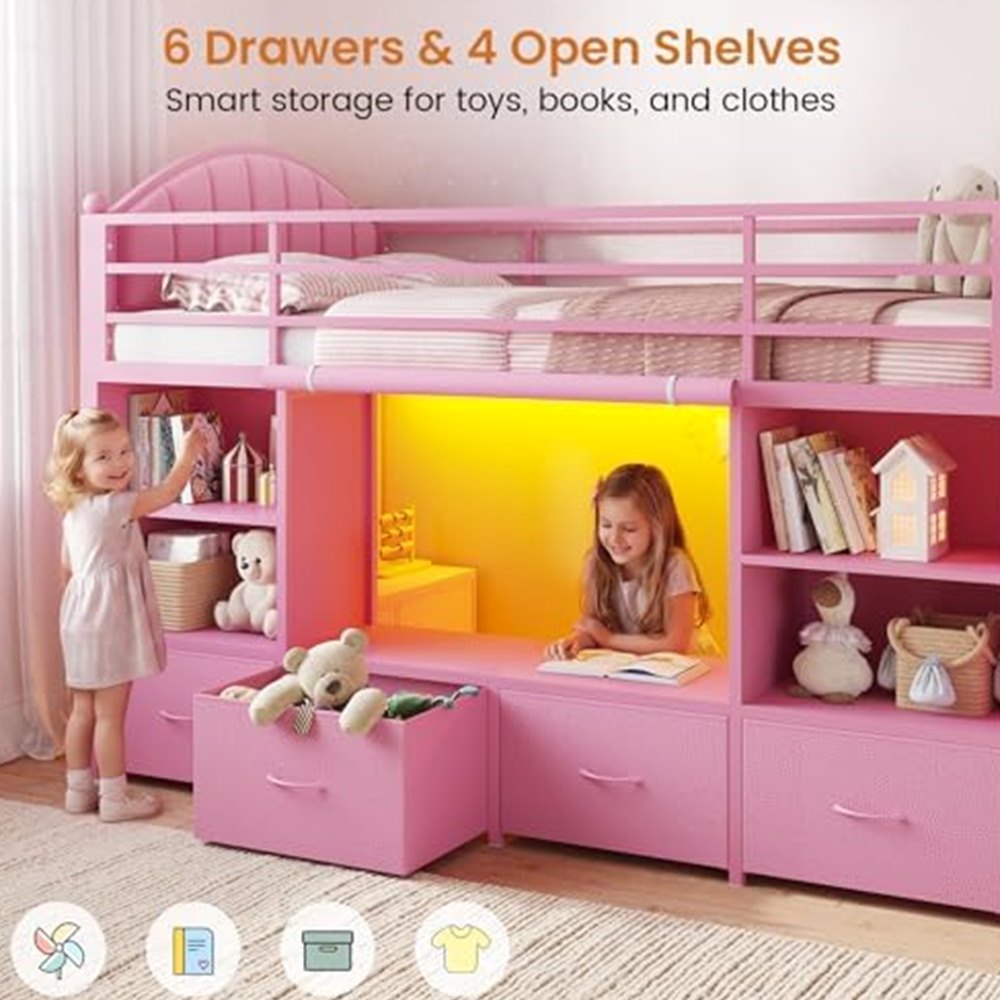 Low Loft Bed with 6 Drawers, Bookshelf & Play Space — view 4