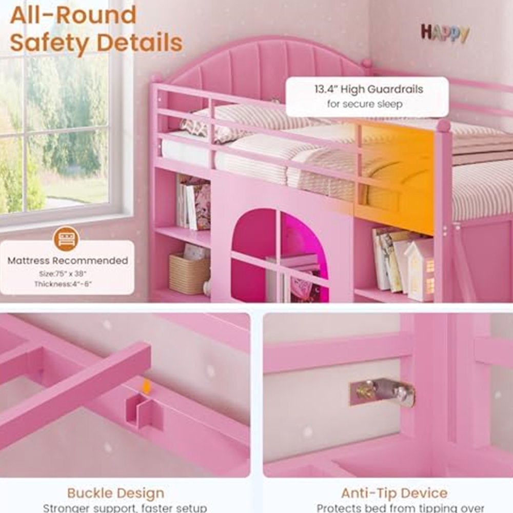 Low Loft Bed with 6 Drawers, Bookshelf & Play Space — view 6