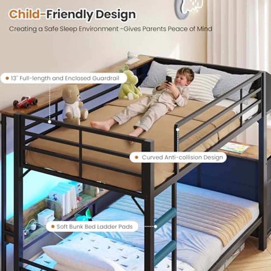 Twin Over Twin Bunk Bed with Side Bookcase & 6 Drawers — photo 6 of 6