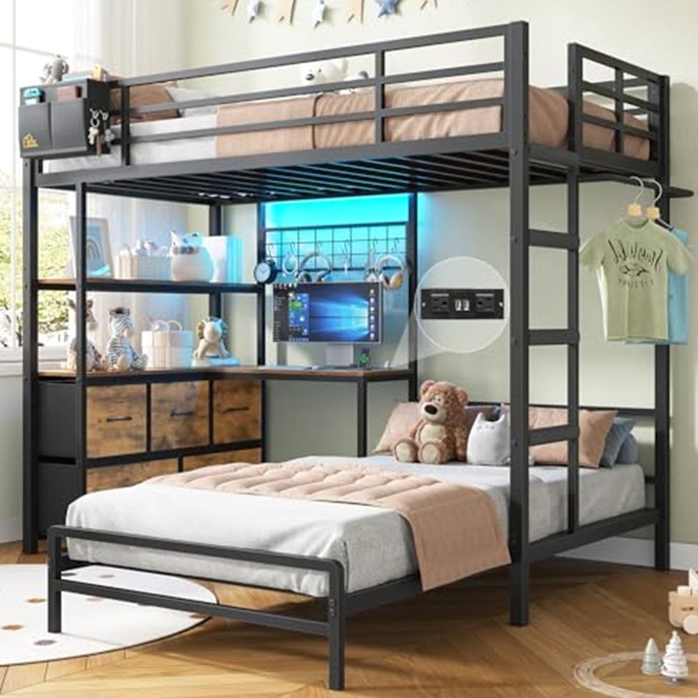 Bunk Bed with L-Shaped Desk, 5 Drawers & 2 Shelves — view 2
